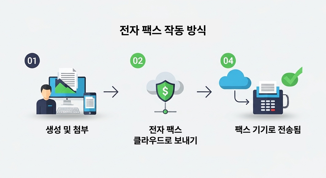e팩스는 인터넷을 통해 디지털 문서를 팩스 신호로 변환하여 송수신합니다.