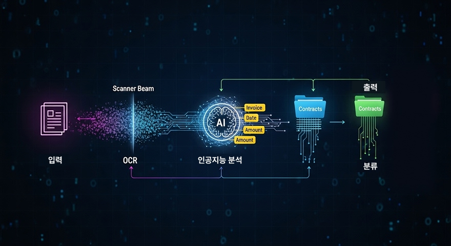AI와 OCR 기술이 결합하여 팩스 문서를 지능적으로 분석하고 처리하는 과정