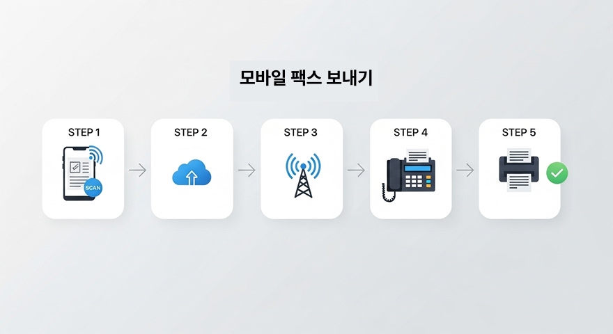 모바일 팩스는 클라우드 서버를 통해 디지털 문서를 팩스 신호로 변환하여 전송합니다.