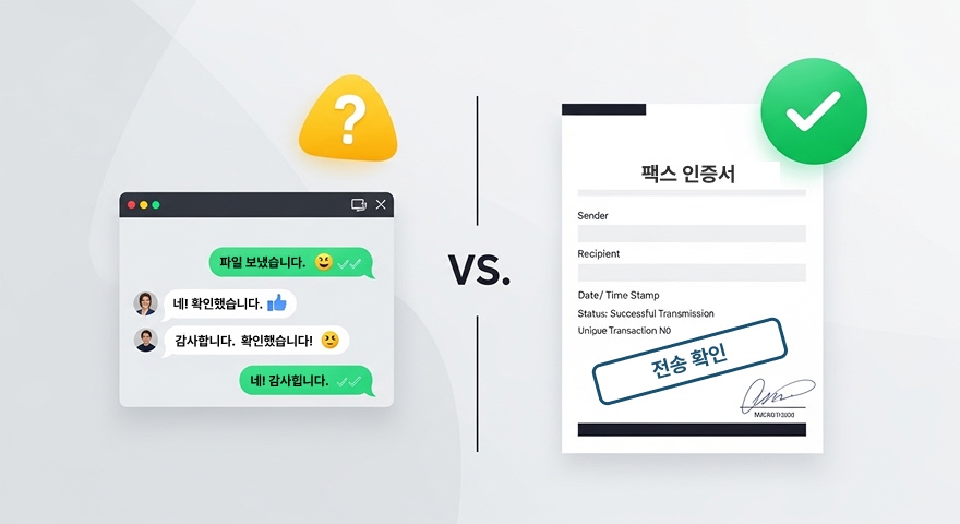 단순 파일 전송(좌)과 법적 증빙이 가능한 문서 발송(우)의 차이